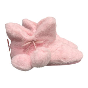 Joe Fresh Slipper Booties Girls Size 5 Pink Faux Fur Pom Pom House Shoes Cozy